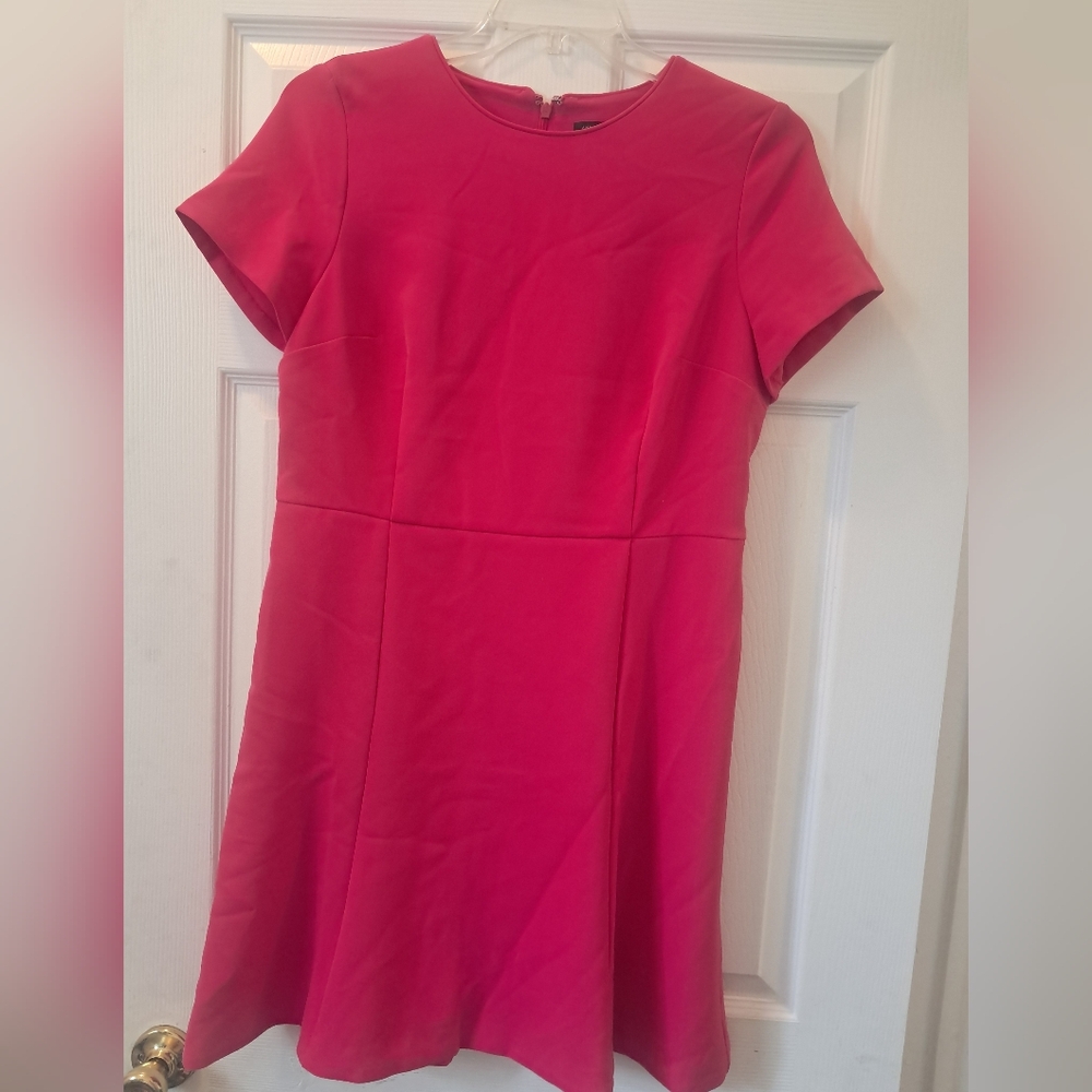 Ann Taylor Fuchsia Short-Sleeve Fit-and-Flare Dress